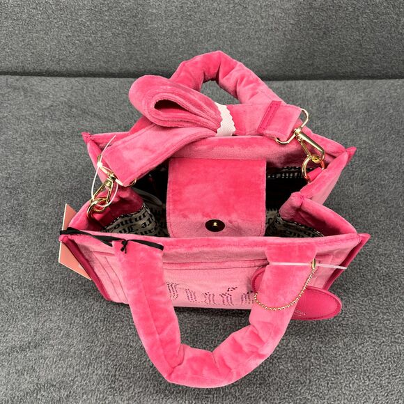 Juicy Couture Velour Mini Tote Bag Pink Free Love Big Spender Y2K Purse - Picture 8 of 9